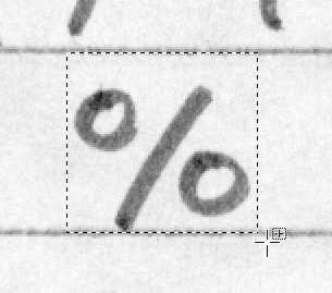 Selecting the glyph of a percent sign from the bitmap.